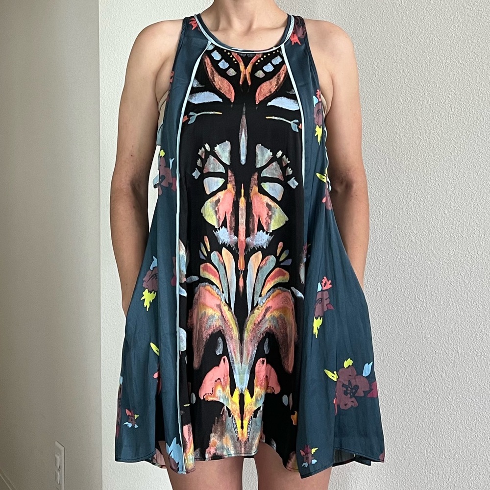 Free People Black Floral & Multicolor Mini Dress